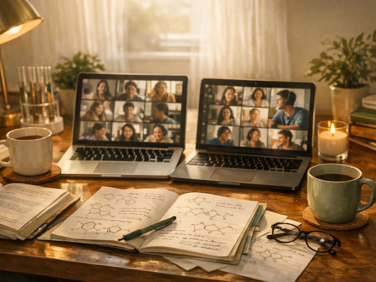 Cozy remote chemistry class setup representing the day Jay and Gabi met